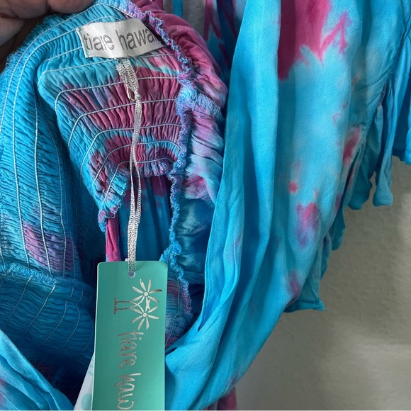 NWT Tiare Hawaii Lia Maxi Dress In Turquoise Fuchsia Leo Tie Dye Womens XS / S - Picture 6 of 12